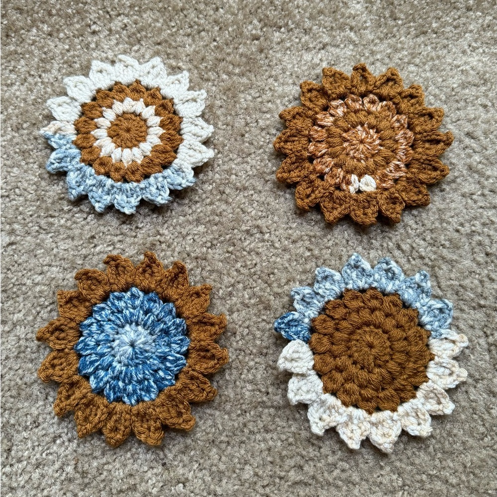 Handmade Crochet Sunflower Coasters Set of Four